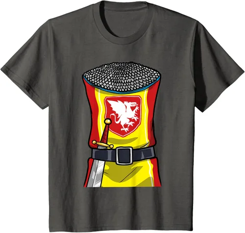 Vista 37 de Disfraz medieval de caballero de Halloween, camiseta para niños con espada de armadura, Negro, S