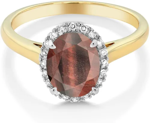 Vista 79 de Gem Stone King Anillo de compromiso ovalado de oro amarillo de 10 quilates con piedra natal y halo de diamantes Ovalado de 0.354 x 0.276 in