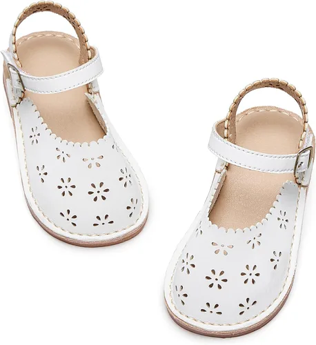 Vista 35 de Sandalias de verano para niñas con puntera abierta, sandalias planas de princesa con suela cómoda D742 Oro