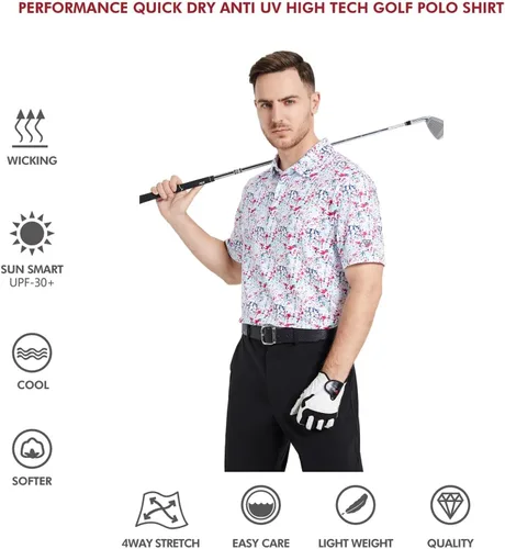 Vista 5 de Golf Shirts for Men Dry Fit Short Sleeve Print Performance Moisture Wicking Polo Shirt