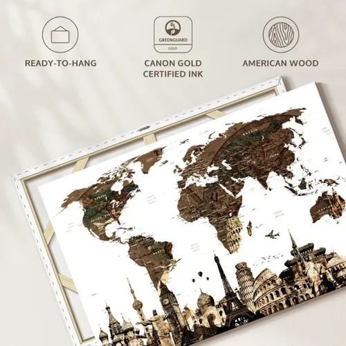 Vista 6 de ElephantStock Lienzo antiguo con mapa del mundo, 1 panel, decoración de mapa, decoración de pared impresa, mapas del mundo de arte digital para Mapa