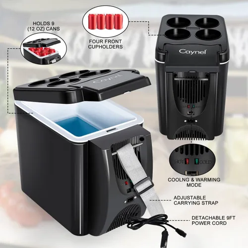 Vista 9 de CAYNEL Termoeléctrico Personal de 12V 6 Cuartos, Capacidad de 6 Litros, Enfriador Calentador Eléctrico Portátil con 12V DC, Refrigerador Pequeño