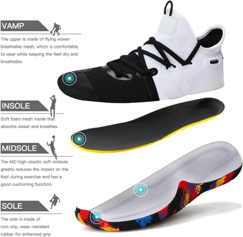 Vista 6 de ASHION Zapatos de baloncesto unisex para niños y niñas, tenis de caña alta, transpirables, con amortiguación al aire libre, zapatos deportivos