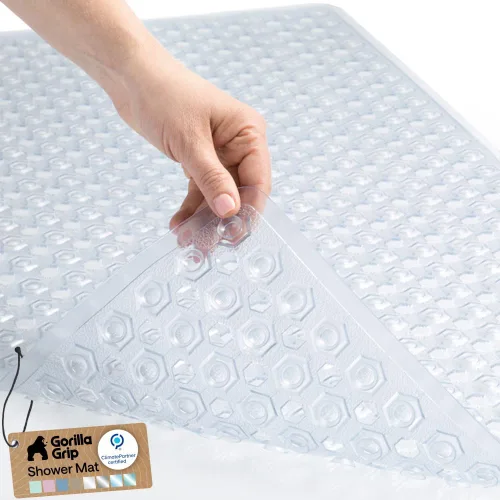 Vista 17 de GORILLA GRIP - Alfombrilla patentada cuadrada para cabina de ducha, alfombrillas pequeñas para el piso de la bañera para duchas de pie, ventosas