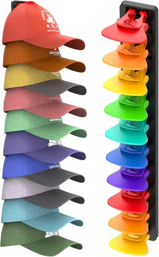 Vista 8 de Organizador de Sombreros para Gorras de Béisbol que Sostiene Hasta 40 Sombreros, Paquete de 2 Percheros de Sombreros para Pared, Soporte