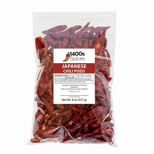 Vista 5 de Pimientos de chile enteros secos japoneses de 1 libra, pimiento rojo japonés Pimientos de chile orientales, Se utilizan para hacer salsa picante