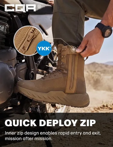 Vista 3 de CQR Men's Tactical Combat Hiking Boots Raider Zip Dark Coyote