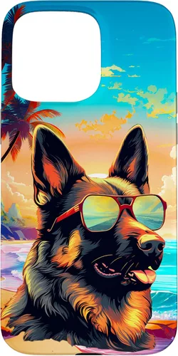 Vista 28 de Funda para iPhone 16 con diseño de pastor alemán, para amantes de los perros, playa, mar, para niños y niñas
