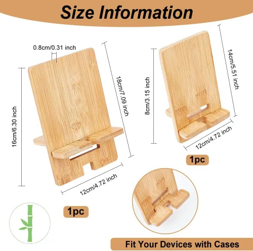 Vista 2 de OLYCRAFT Soporte para tableta de teléfono celular, soporte desmontable de bambú para tableta, soporte universal para teléfono celular con orificio