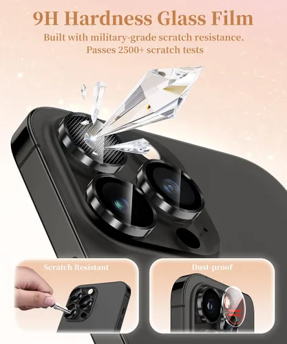 Vista 5 de GolbinBox Protector de lente de cámara para iPhone 13 Pro/13 Pro Max, ajuste invisible 1:1, vidrio templado 9H, funda individual de metal ultra HD