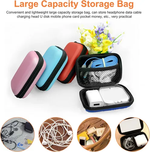 Vista 4 de Estuche de almacenamiento de EVA impermeable, 3 piezas de funda rígida con cremallera para cables, banco de energía y disco duro/4.72x3.35x1.5