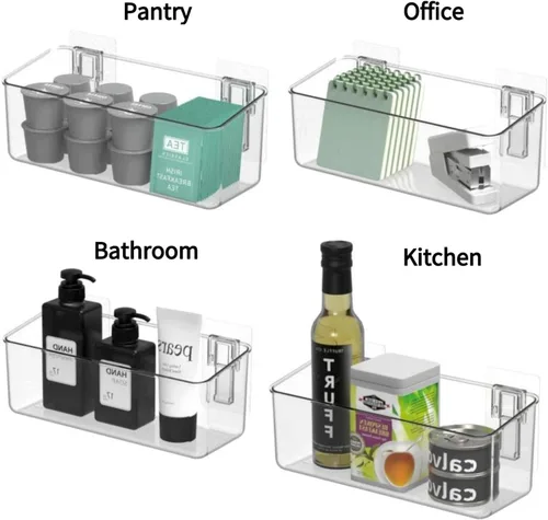 Vista 2 de Organizador de almacenamiento adhesivo para montar en la pared, paquete de 2 unidades para almacenamiento de juguetes de baño, cocina, baño