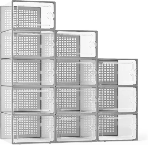 Vista 12 de Kuject Cajas de almacenamiento de zapatos grandes, 12 unidades, organizador Negro