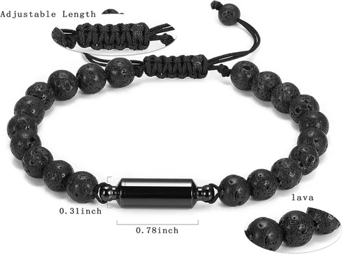 Vista 2 de Oinsi Pulseras casuales de piedra de lava para hombre con cuentas de cremación para cenizas tubo hueco joyería conmemorativa longitud ajustable
