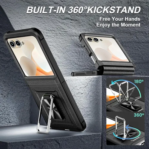 Vista 6 de Funda para Motorola Razr 2024/2025 [no es compatible con Ultra o Plus], con protección de bisagra y protector de pantalla integrado, soporte de 360°