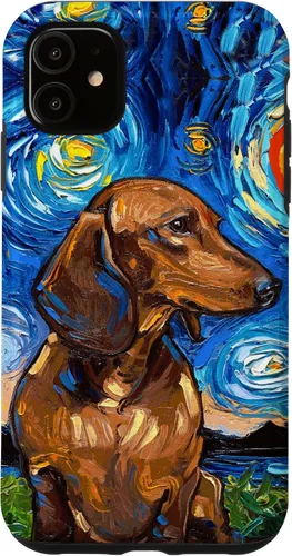 Vista 8 de Aja - Carcasa para iPhone 17 de pelo corto marrón con diseño de perro de noche estrellada Doxie