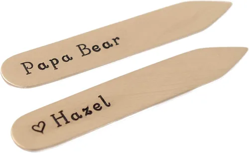Vista 2 de Bronze Collar Stays For Dad, Father's Day Present, Personalized Engraved Custom Message