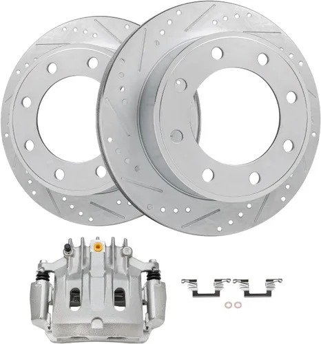 Vista 31 de Detroit Axle - Rotores de freno perforados traseros + repuesto de pinza de freno de disco trasera izquierda para Acura TL Honda Element - Juego de 3