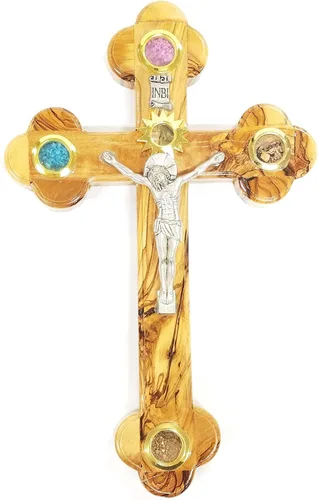 Vista 8 de Bethlehem Gifts TM Cruz de madera de olivo de Belén, tallada a mano, crucifijo (Crucifijo de Benedicto, 15 cm)