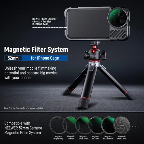 Vista 2 de NEEWER - Juego de filtros magnéticos para teléfono de 2.047 in, anillo adaptador + estrella de 4 puntos + CPL + filtro de difusión negro de 1/4