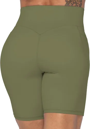 Vista 4 de Sunzel Pantalones cortos de ciclismo sin costuras frontales para mujer con bolsillos, pantalones cortos de yoga, entrenamiento, gimnasio, ciclismo