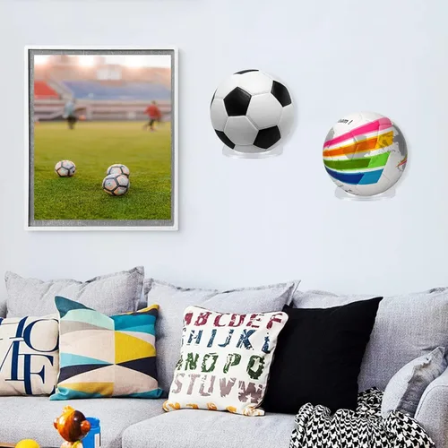 Vista 7 de BiJun Soporte de pared para baloncesto, estante de exhibición de fútbol acrílico, soporte de pared para almacenamiento de pelota transparente