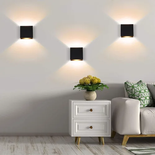 Vista 2 de Lightess Aplique de pared interior regulable de 10W, lámpara de pared LED moderna negra, luces de montaje en pared hacia arriba y hacia abajo, mini