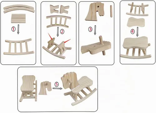 Vista 5 de Toddmomy Mini caballo mecedor de madera, 3 juegos de figuras de caballo mecedora sin terminar y decoraciones de árbol de Navidad para pintura