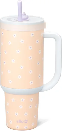 Vista 30 de Ello Oasis Vaso de 24 oz con asa y popote retráctil Taza reutilizable de acero inoxidable aislada 100% a prueba de fugas, regalos