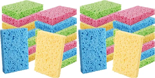 Vista 8 de Esponjas de cocina de celulosa comprimida, paquete de 12 unidades, biodegradables y coloridas, no rayan, para limpiar platos, divertida esponja