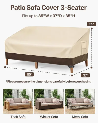 Vista 2 de Vailge Funda para Sofá de Patio de Servicio Pesado, 100% Impermeable Funda para Sofá de Exterior de 3 Plazas, Fundas para Muebles de Jardín y Patio