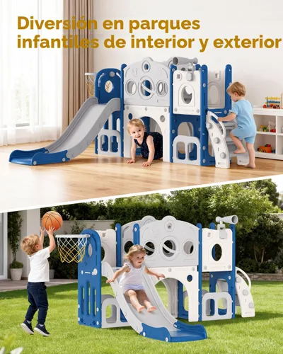 Vista 2 de Juego de tobogán Babytronic para niños pequeños, 8 en 1, tobogán para interiores y exteriores para niños de 1 a 3 años, juego para niños pequeños