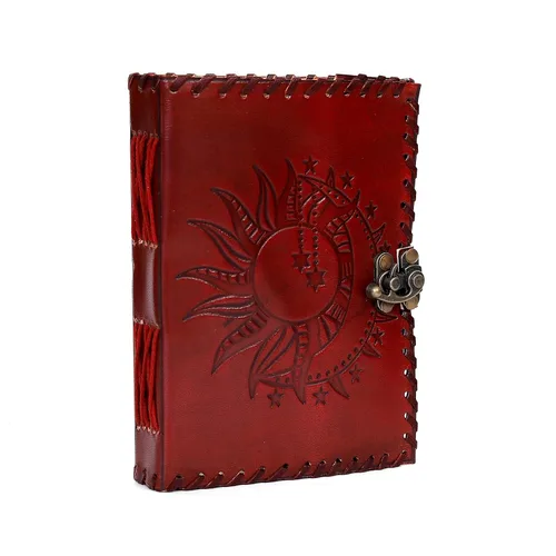 Vista 13 de Diario en relieve de Sun & Moon, diario de 240 páginas, diario vintage, diario de sol luna, cuaderno de bocetos de cuero, cuaderno de cuero, diario