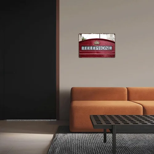 Vista 7 de Letrero de metal con detalle de cabina telefónica roja, diseño de paisaje de ciudad, retro, para hombre, cueva, bar, garaje, habitación, calles