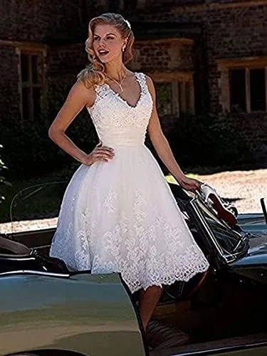 Vista 2 de Vestido de novia corto sin mangas con escote en V para mujer