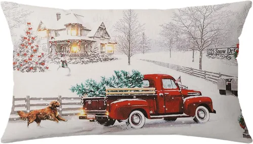 Vista 9 de Funda de almohada de Navidad de 20 x 12 pulgadas, diseño de árboles de invierno, fundas de almohada decorativas de granja para sofá, decoración