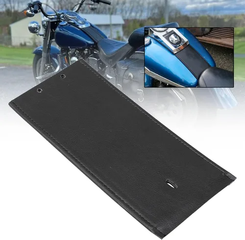 Vista 4 de Babero de cuero sintético negro para tanque de gasolina para Harley Fatboy FLSTF Softail FLSTS 2000-2017, Dyna Wide Glide FXDWG 1993-2003