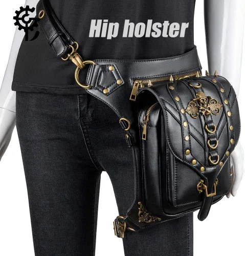 Vista 2 de Rebajas Cyber Monday Ofertas Venta Steampunk Riñonera Bolso para cintura Moda Gótico Hombro Bandolera Bandolera Muslo Pierna Capucha Bolsa de Viaje