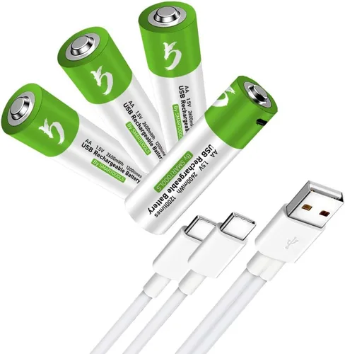 Vista 9 de Baterías C recargables de 1.5 V, 5000 mWh, batería recargable de iones de litio USB C con cable de carga USB tipo C, carga rápida de alta capacidad