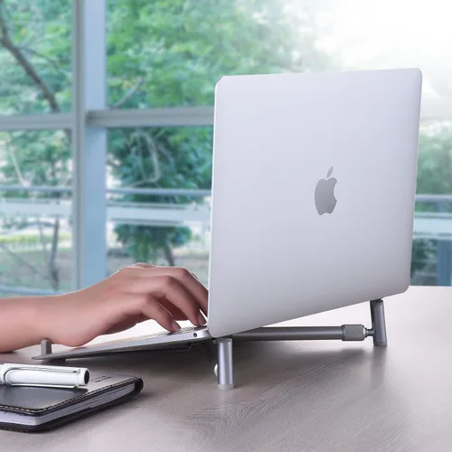 Vista 8 de Soporte portátil para laptop, soporte ajustable para laptop MacBook Pro, escritorio de aluminio, plegable, compacto, universal, soporte
