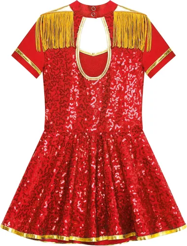 Vista 4 de JEEYJOO Disfraz de Majorette para niñas tambor banda de marcha uniforme leotardo elegante para actuar