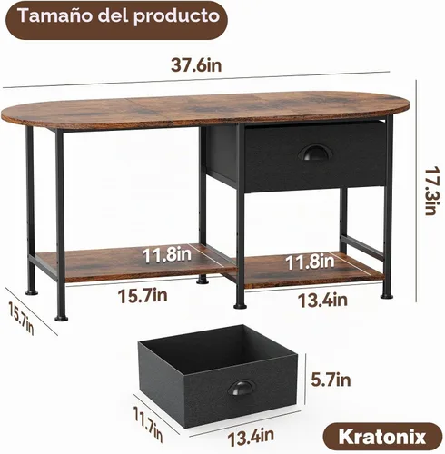 Vista 2 de Mesa de centro ovalada pequeña de 37 pulgadas con almacenamiento, mesa central de madera moderna para espacios pequeños, apartamento, oficina