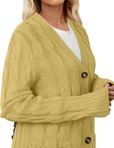 Vista 3 de MEROKEETY - Suéter de punto trenzado y manga larga para mujer, estilo cárdigan abierto al frente, con botones, para otoño, ropa de exterior holgada