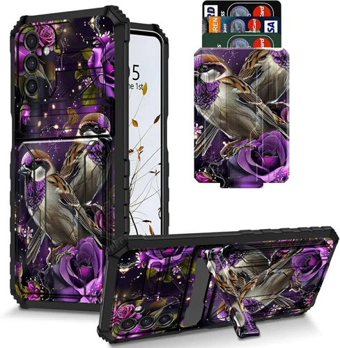 Vista 51 de Funda para Galaxy S21 FE 5G 2022 con soporte, funda de doble capa de policarbonato duro de TPU suave, estampado de vaca, estampado animal