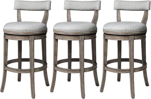 Vista 12 de Maven Lane Alexander - Juego de 2 taburetes de bar de 31 pulgadas, taburetes giratorios con reposapiés, tapicería de madera maciza gris y tela gris