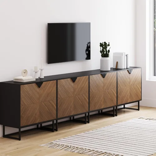 Vista 22 de Nathan James Enloe Aparador Buffet Moderno Gabinete de Almacenamiento de Acento Negro con Puertas en Acabado de Madera de Pino Rústico y Base