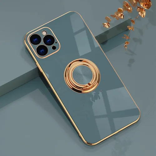 Vista 12 de aowner Funda compatible con iPhone 12 Pro Max con anillo chapado brillante, borde de oro rosa, soporte de rotación de 360 grados para mujeres y Negro