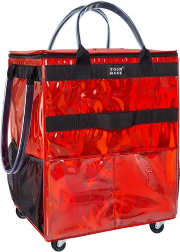 Vista 25 de Bolsa de comestibles reutilizable sobre ruedas, carrito de compras con 8 bolsillos y cubierta con cremallera, bolsa plegable con ruedas, asas