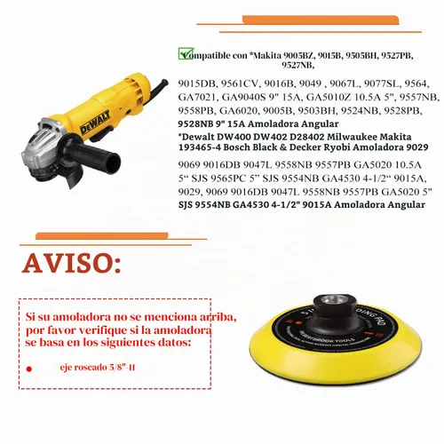 Vista 4 de Almohadilla de respaldo de gancho y bucle de 5 pulgadas, placa de respaldo de 5 pulgadas con almohadilla de lijado de 5/8-11 hilos, accesorios