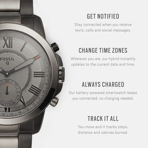 Vista 2 de Fossil Reloj inteligente híbrido Q Grant humo acero inoxidable, talla única , Gris humo